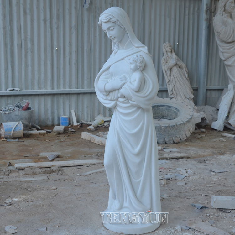 Catholic Sculpture Life Size Marble Carvings Stone Holy Family Mother Virgin Mary Holding Baby Jesus Christ Sculptures For Sale (2)