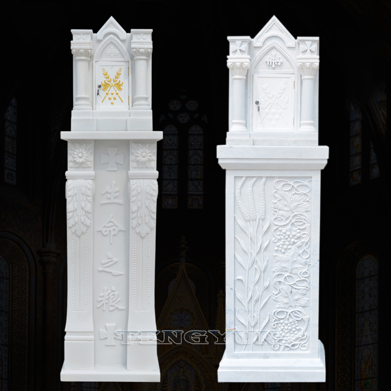 Church Decorative Large Size White Marble Corpus Cabinet Stone Sacred Reading Table Baptistery (6)