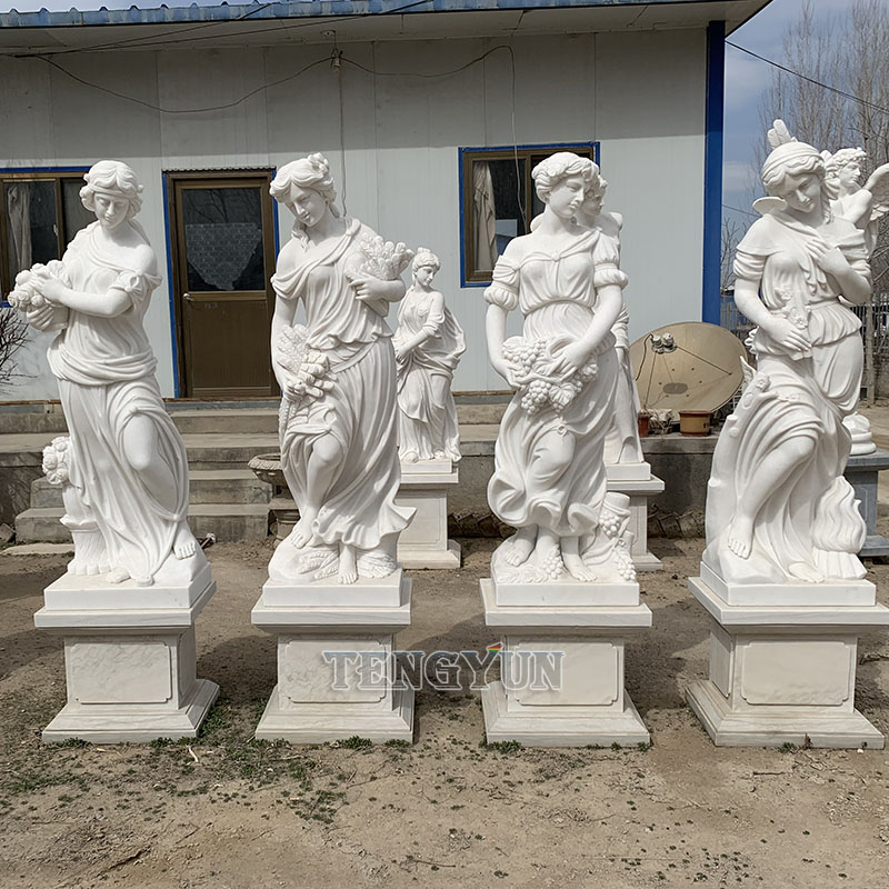 Classic Goddess Of The Four Seasons Sculpture Life-Size Set of Four Seasons Statuary Statues with Base (2)