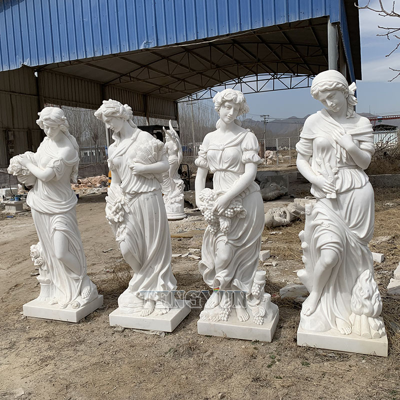Classic Goddess Of The Four Seasons Sculpture Life-Size Set of Four Seasons Statuary Statues with Base (6)