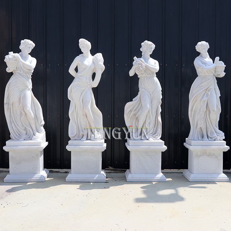 Classical Stone Hand Carved Four Seasons Statuary White Marble Four Season Garden Art Statues (1)