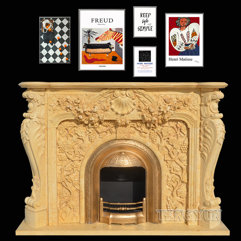 Cultured Stone Fireplace Mantel Shelf Continental Insert Egypt Beige Yellow Marble Corner Electric Fireplace (1)