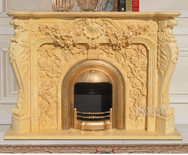 Cultured Stone Fireplace Mantel Shelf Continental Insert Egypt Beige Yellow Marble Corner Electric Fireplace (10)