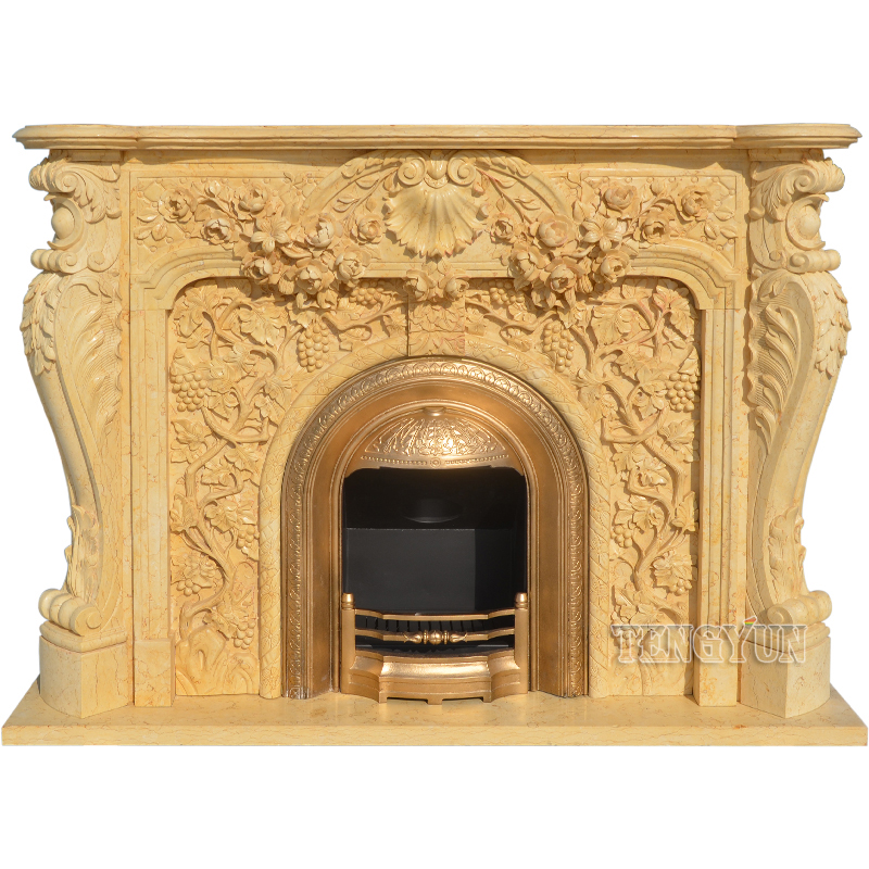 Cultured Stone Fireplace Mantel Shelf Continental Insert Egypt Beige Yellow Marble Corner Electric Fireplace (11)