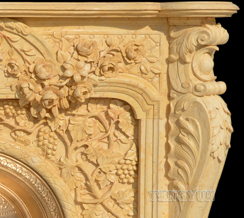 Cultured Stone Fireplace Mantel Shelf Continental Insert Egypt Beige Yellow Marble Corner Electric Fireplace (12)