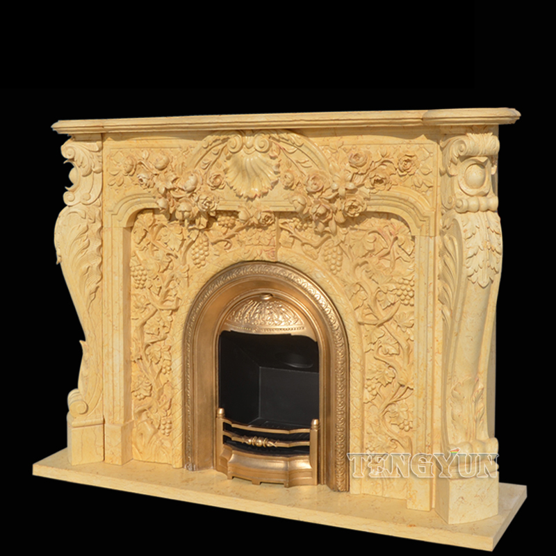 Cultured Stone Fireplace Mantel Shelf Continental Insert Egypt Beige Yellow Marble Corner Electric Fireplace (13)