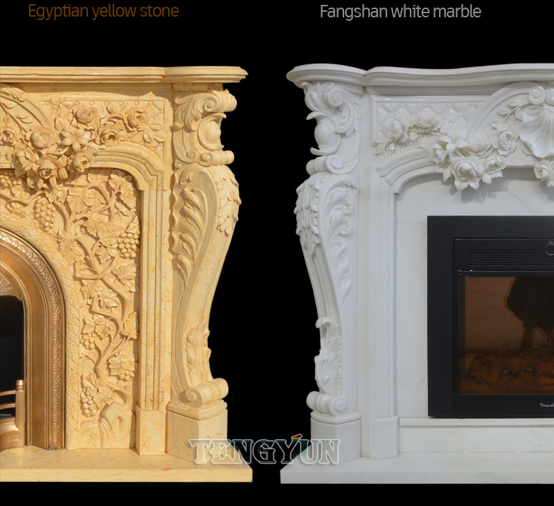 Cultured Stone Fireplace Mantel Shelf Continental Insert Egypt Beige Yellow Marble Corner Electric Fireplace (14)