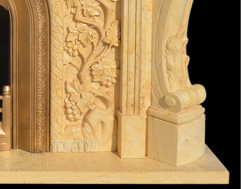 Cultured Stone Fireplace Mantel Shelf Continental Insert Egypt Beige Yellow Marble Corner Electric Fireplace (3)