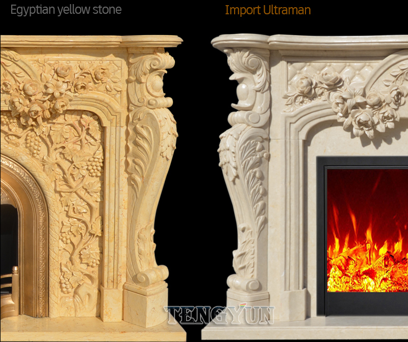 Cultured Stone Fireplace Mantel Shelf Continental Insert Egypt Beige Yellow Marble Corner Electric Fireplace (8)