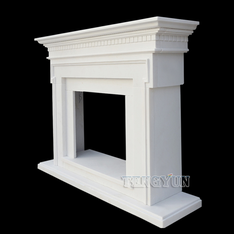 Custom Marble Fireplace American Style White Marble Lines Simple Classical Fireplace Decorative Cabinet Stone Mantel (13)