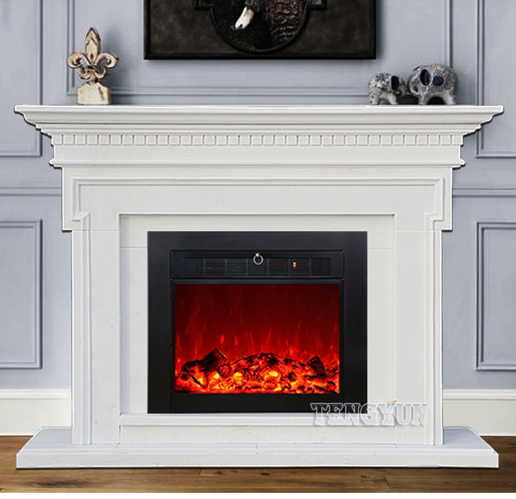 Custom Marble Fireplace American Style White Marble Lines Simple Classical Fireplace Decorative Cabinet Stone Mantel (14)