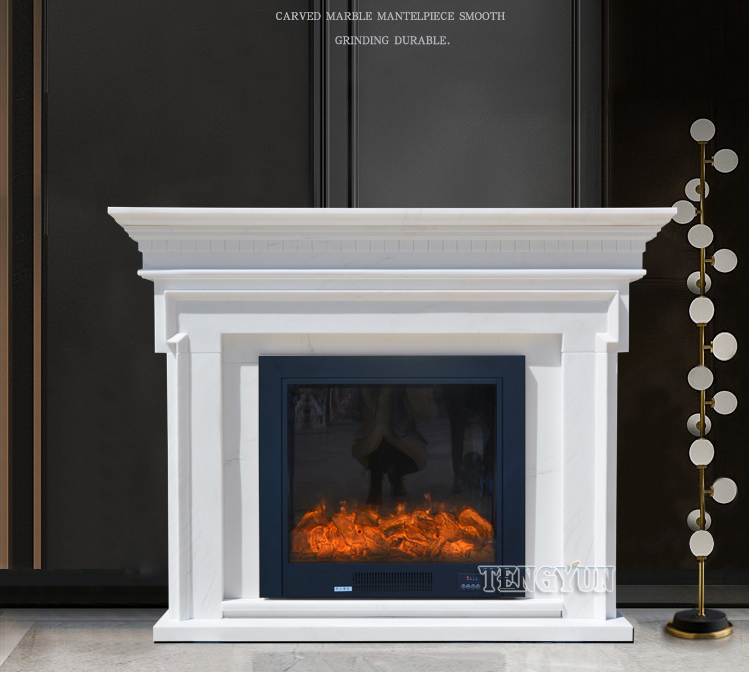 Custom Marble Fireplace American Style White Marble Lines Simple Classical Fireplace Decorative Cabinet Stone Mantel (16)