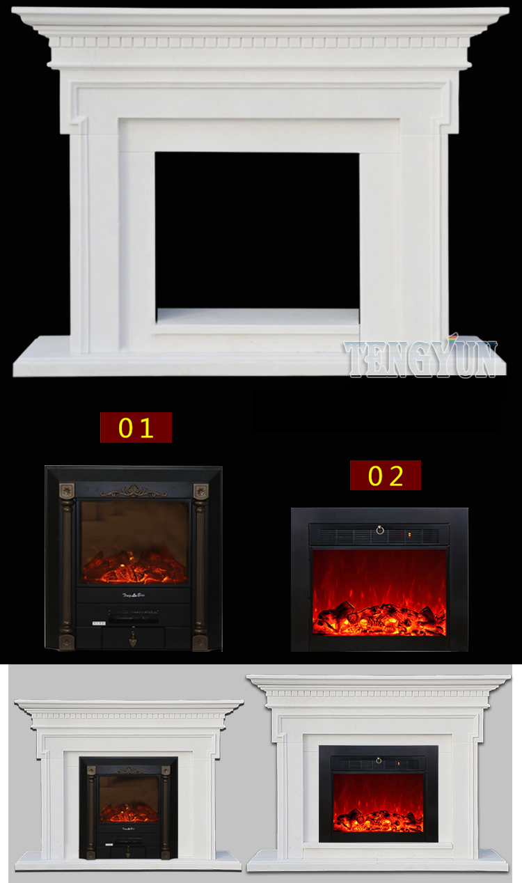 Custom Marble Fireplace American Style White Marble Lines Simple Classical Fireplace Decorative Cabinet Stone Mantel (20)