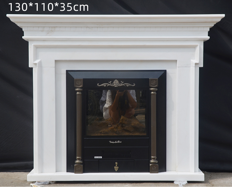 Custom Marble Fireplace American Style White Marble Lines Simple Classical Fireplace Decorative Cabinet Stone Mantel (6)