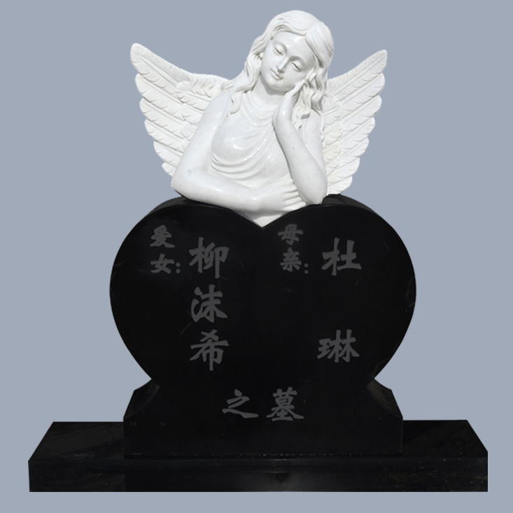 https://www.firststatue.com/custom-tombstone-white-marble-angel-statue-with-black-granite-heart-shap-heastone-for-cemetery-product/