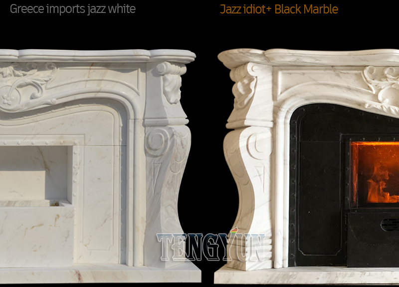 Custom Volakas White Marble Fireplace Surround Home Modern Large Size White And Black Granite Mantels (2)
