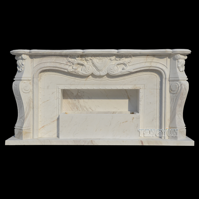 Custom Volakas White Marble Fireplace Surround Home Modern Large Size White And Black Granite Mantels (6)