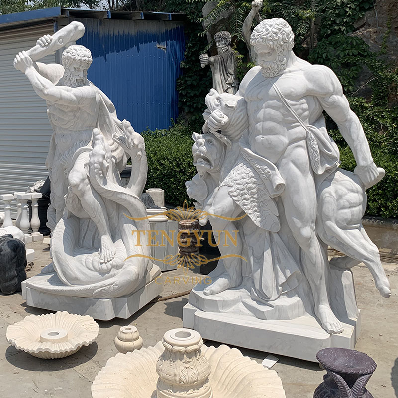 Custom famous greek sculpture white marble Hercules fighting Hydra statue Hercules and Cerberus  (4)