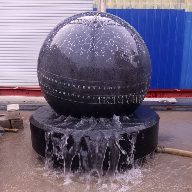 Customized black granite floating sphere water fountain (1)