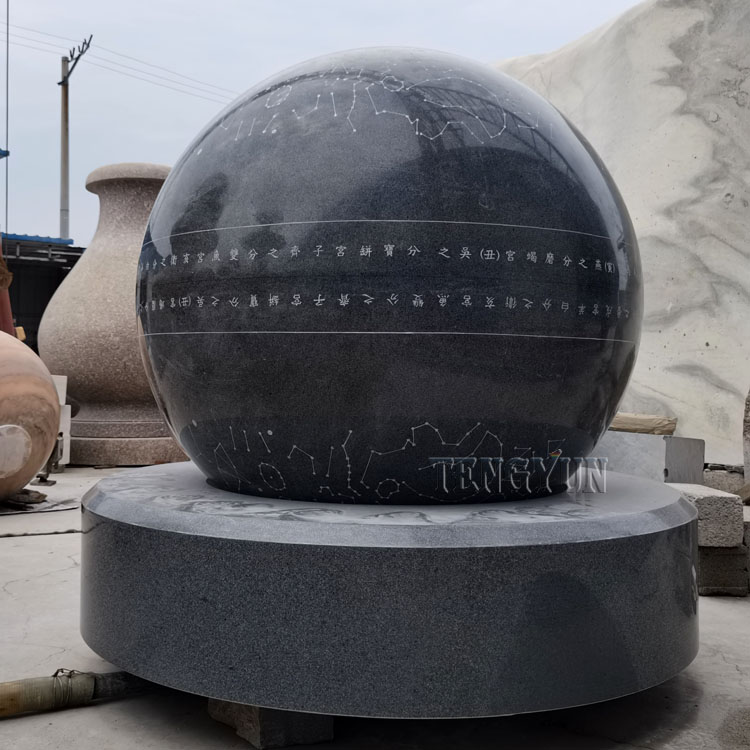 Customized black granite floating sphere water fountain (3)