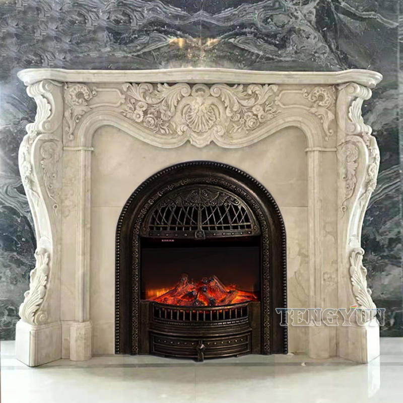 Factory Stone Fireplace Mantel European Hand Carved Marble Marble Fireplace Surrounds For Sale (12)