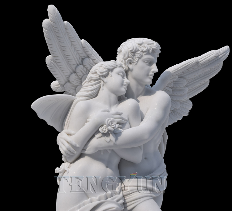 Famous stone male and female angel statues marble love angel couple statue with baby sculpture (2)