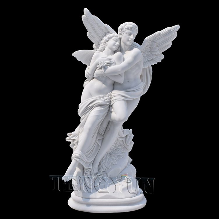 Famous stone male and female angel statues marble love angel couple statue with baby sculpture (4)