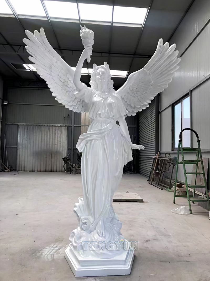Fiberglass resin angel statues with fire (3)