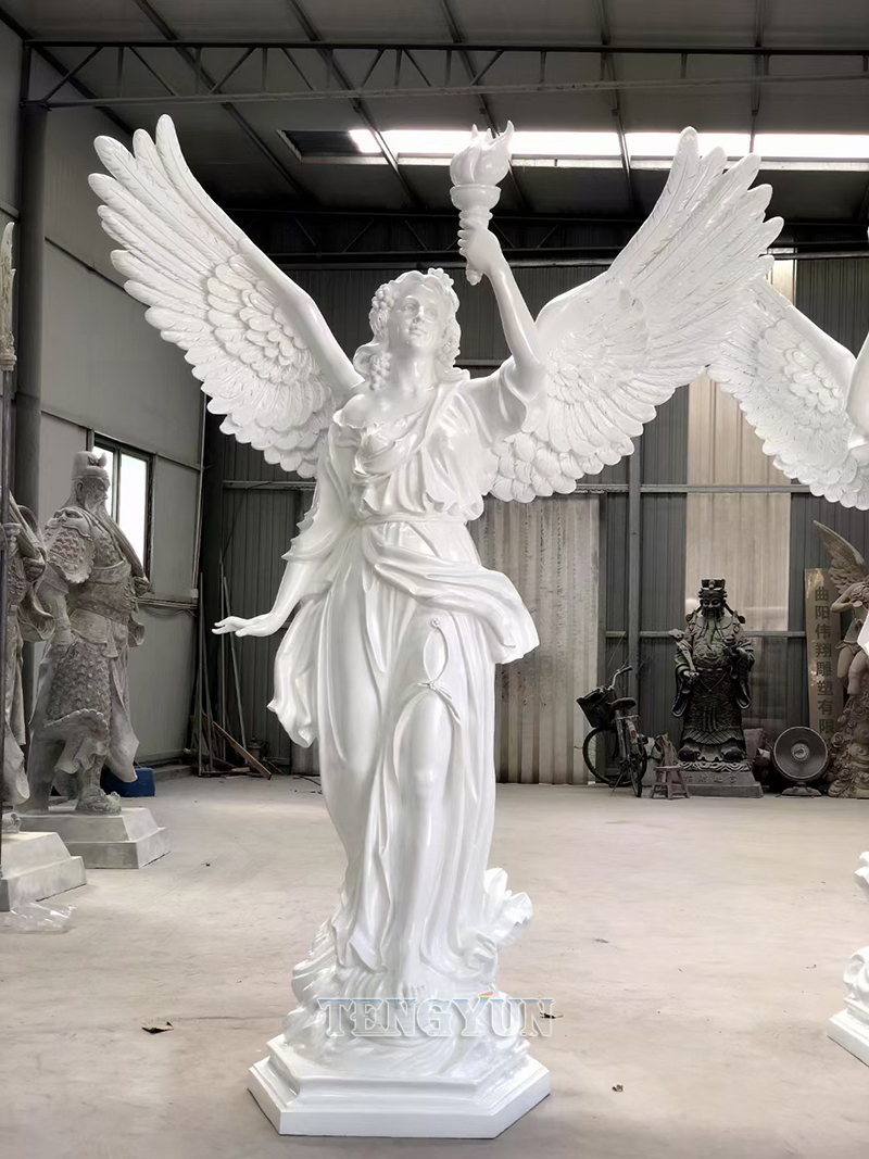 Fiberglass resin angel statues with fire (4)