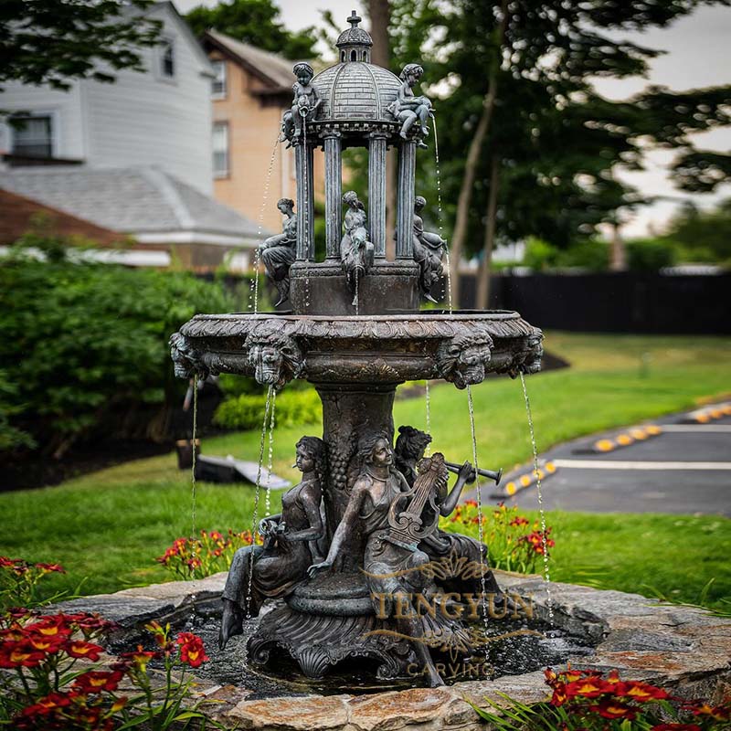 Garden Bronze Lady Statues Tiers Water Fountain (1)