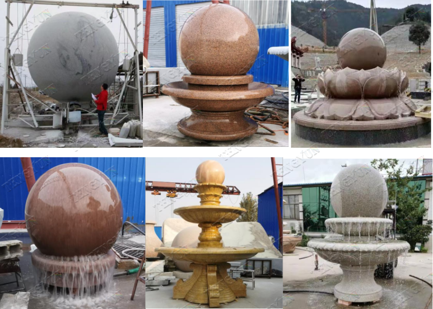 Garden Granite Floating Ball Fountain Stone Fengshui Sphere Water Fountain  (4)