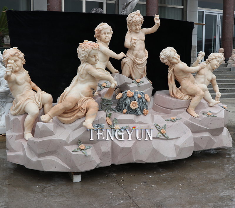 Garden Outdoor Decorative Cute Little Boy Playing Children Statues Marble Carving Nude Boys Sculpture (1)