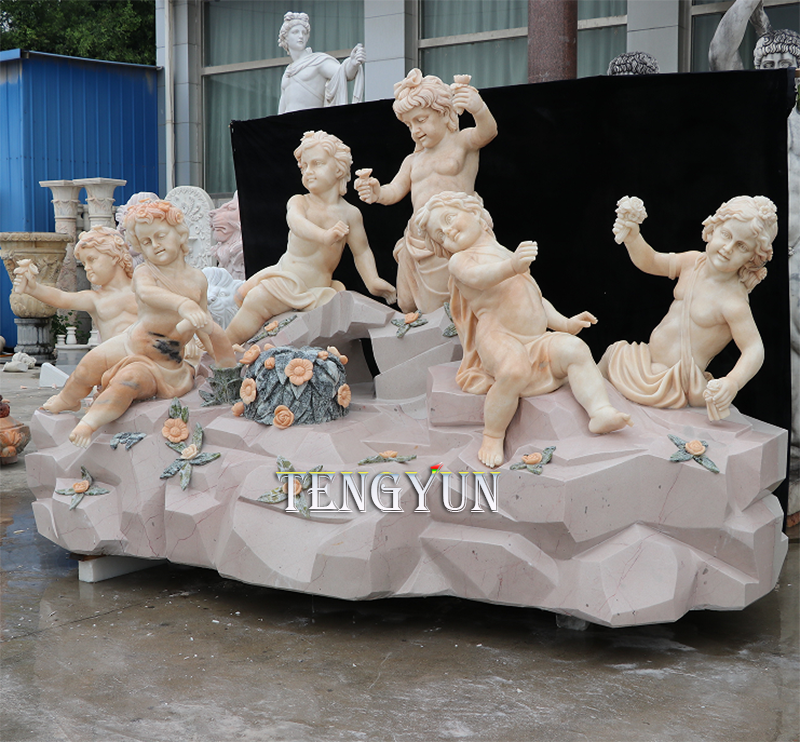 Garden Outdoor Decorative Cute Little Boy Playing Children Statues Marble Carving Nude Boys Sculpture (1)