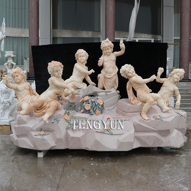 Garden Outdoor Decorative Cute Little Boy Playing Children Statues Marble Carving Nude Boys Sculpture (2)