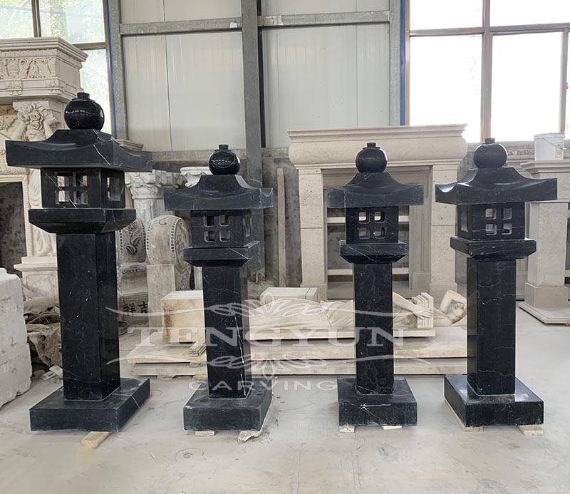 Garden courtyard decorative Chinese stone lamp Nero Marquina marble lantern for sale (1)