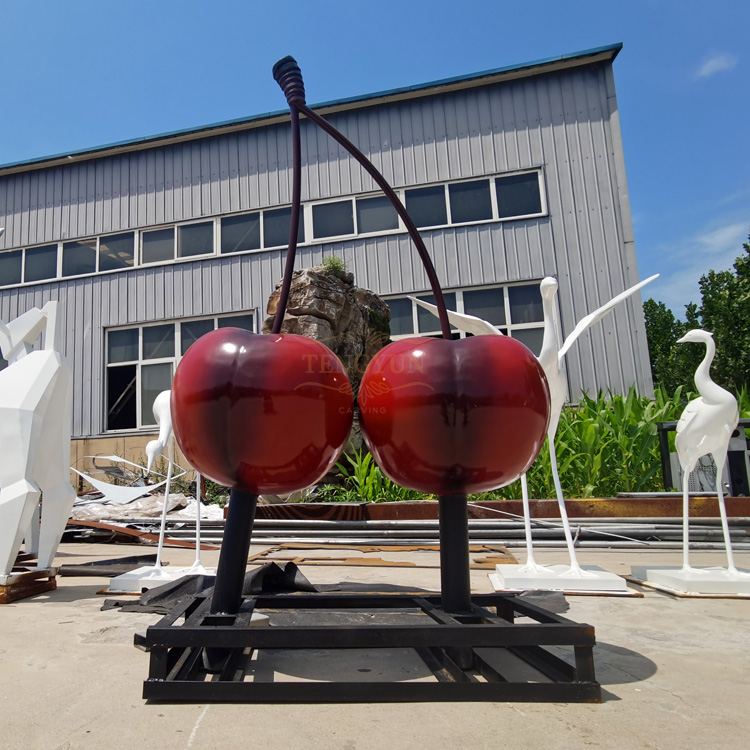 Garden metal fruit sculpture big size outdoor stainless steel cherry sculpture