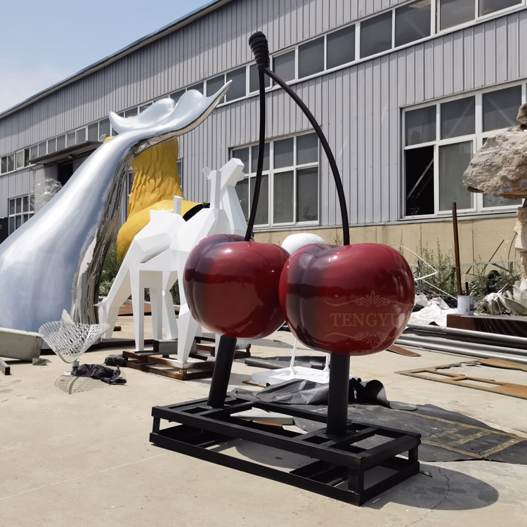 Garden metal fruit sculpture big size outdoor stainless steel cherry sculpture (2)
