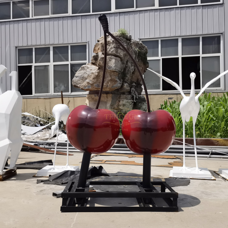 Garden metal fruit sculpture big size outdoor stainless steel cherry sculpture (4)