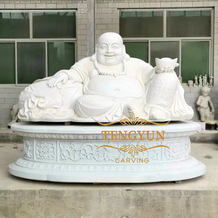 Giant white marble hand carving Chinba laughing buddha statue with wealth and happiness (2)