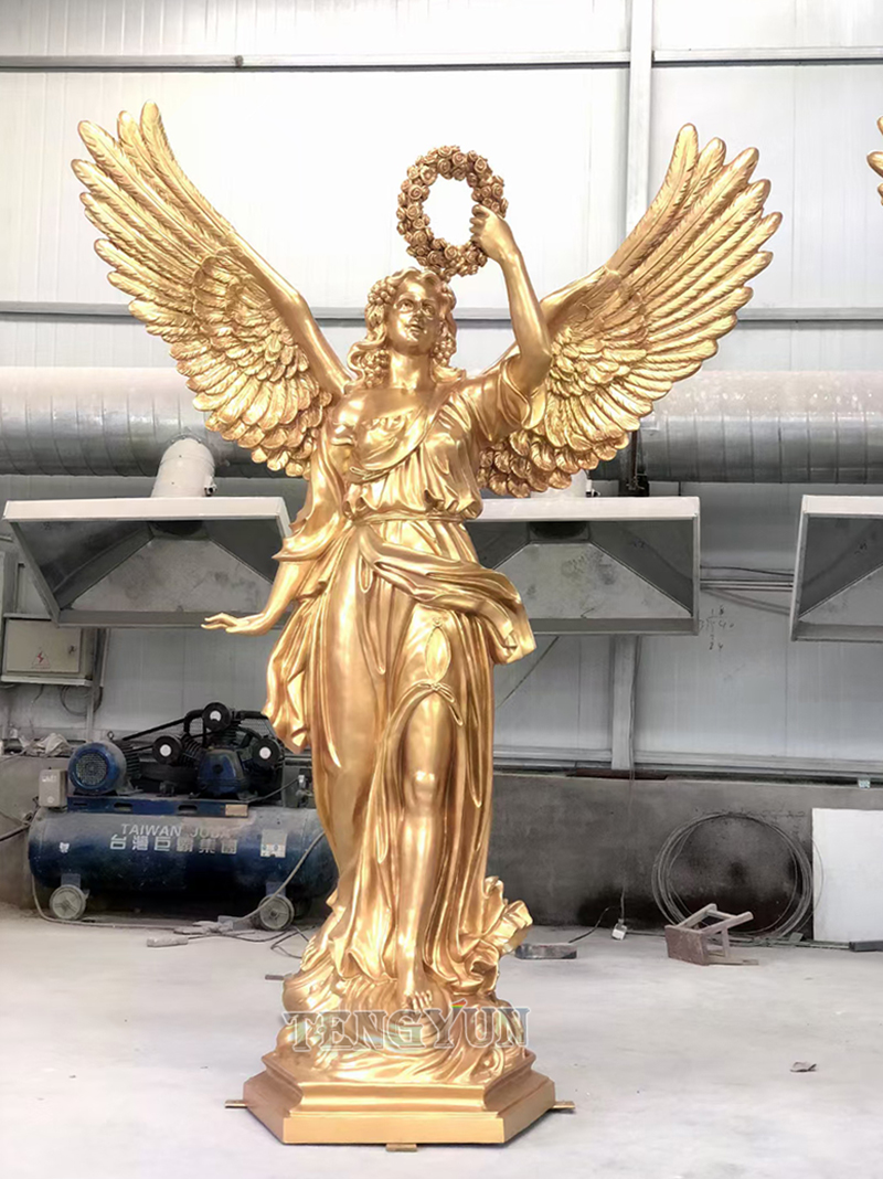Golden color pair of resin angel big statues (1)
