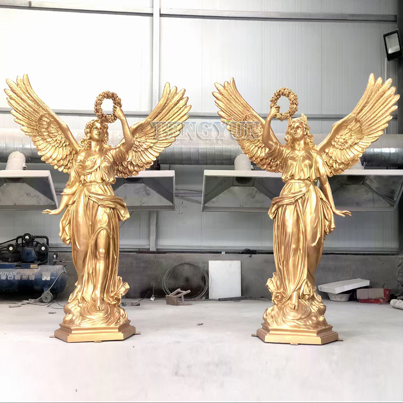 Golden color pair of resin angel big statues (2)