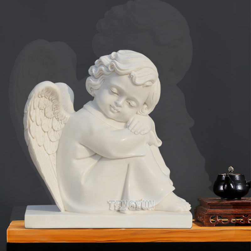 Home Decorative Small Size Marble Cherub Statues Stone Sitting Sleeping Little Angel Sculpture (1)