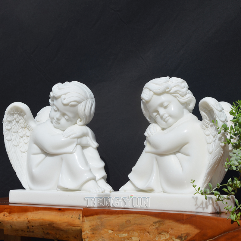 Home Decorative Small Size Marble Cherub Statues Stone Sitting Sleeping Little Angel Sculpture (3)