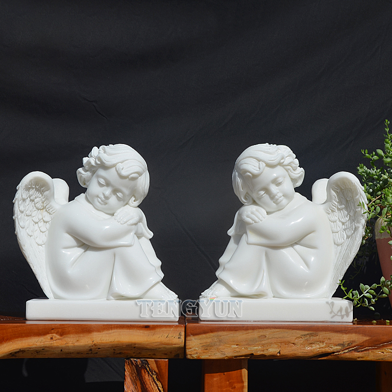 Home Decorative Small Size Marble Cherub Statues Stone Sitting Sleeping Little Angel Sculpture (4)