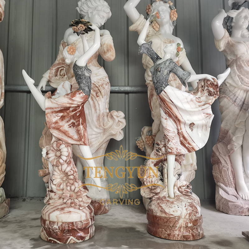 Home decorative stone carved statue of beautiful girl small size marble dancing girl statue (3)