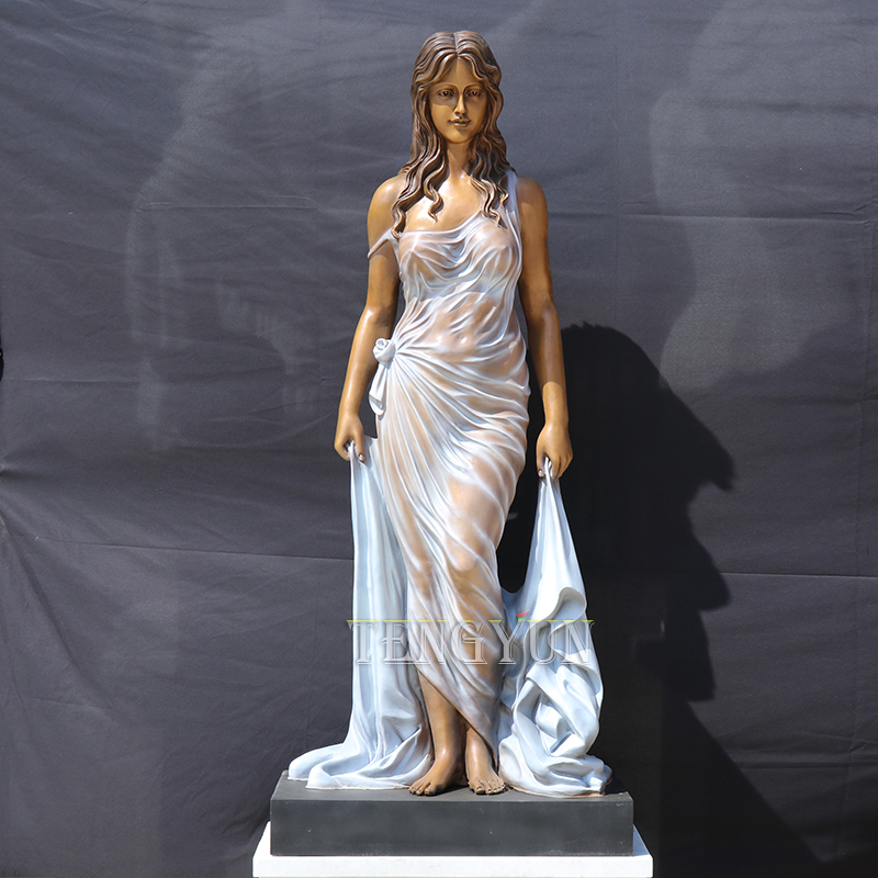 Hot Sale Life Size Sexy Female Modern Woman Sculpture Sensual Lady With Long Dress Bronze Statue (2)