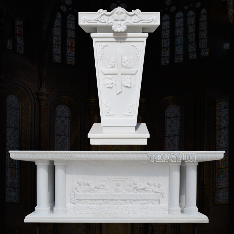 Hot Sale The Last Supper Relief Marble Altar Christian Holy Table White Marble Carvings Church Products (2)