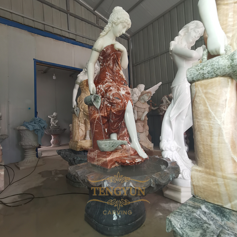 Hot sale indoor water fountain with lady statue natural mixed marble carved beautiful lady water fountains (3)