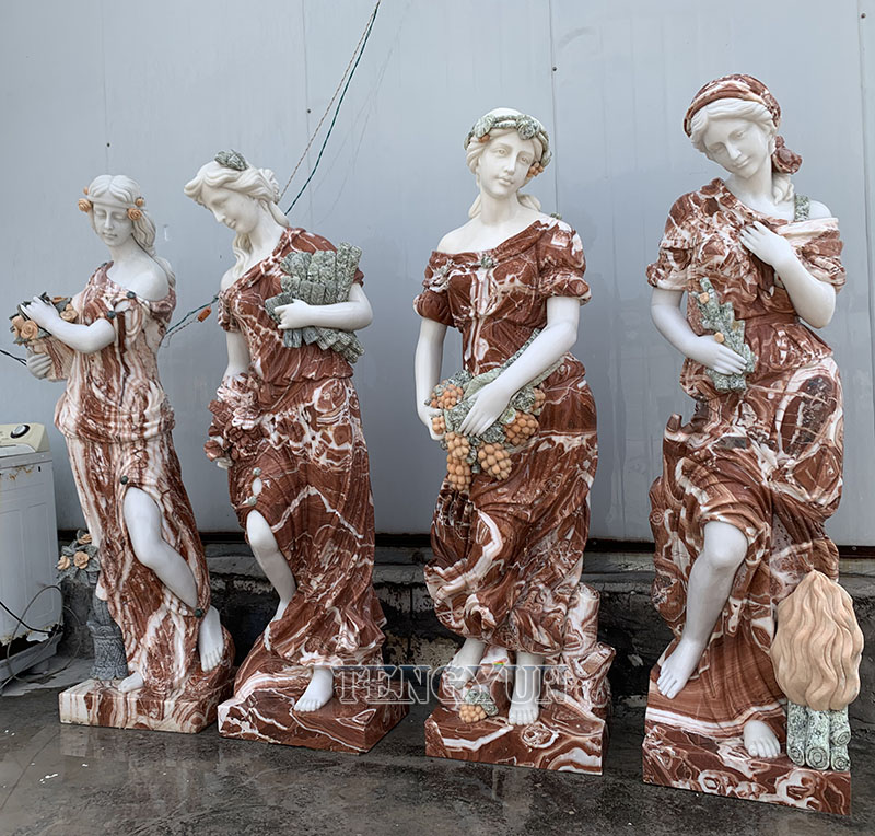 Hot sale natural mixed beautiful woman sculptures marble carved statues of the four seasons for sale (10)