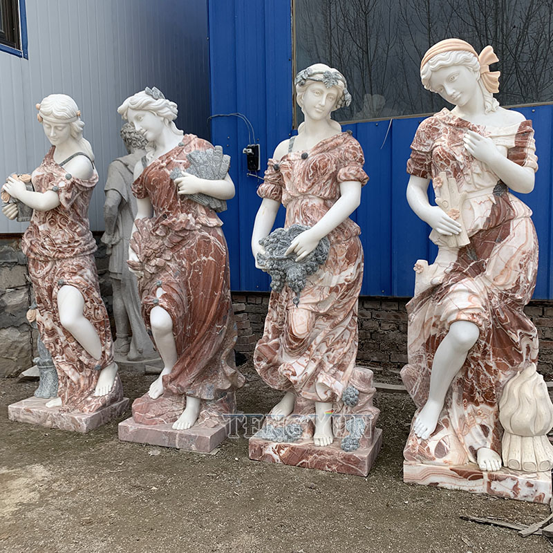Hot sale natural mixed beautiful woman sculptures marble carved statues of the four seasons for sale (6)